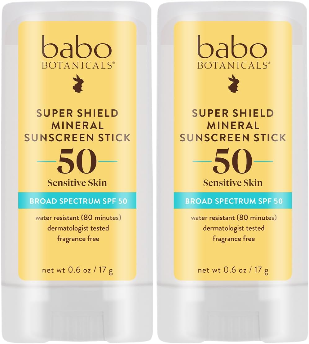 BABO Botanicals Super Shield SPF 50 Stick Sunscreen - 70% Organic Ingredients - Natural Zinc Oxide - for All Ages - NSF & Made Safe Certified - EWG Verified - Water Resistant - Fragrance-Free