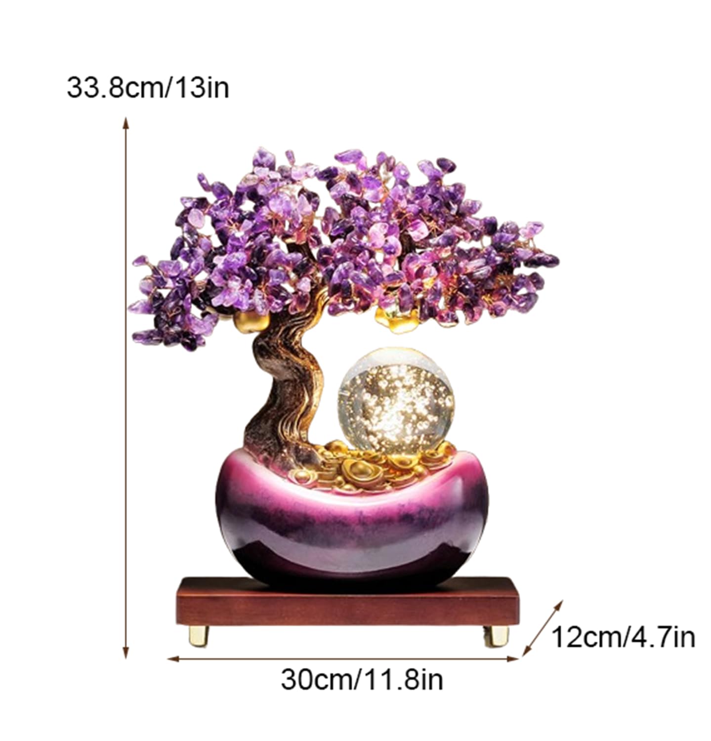 Statua decorativa forma albero cristallo ametista luce sfera cristallo