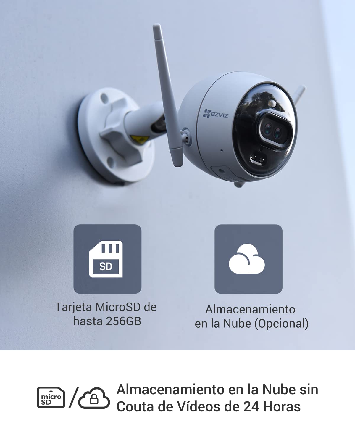 EZVIZ C3X Cámara Vigilancia WiFi Exterior de Doble Lente, Visión Nocturna en Color AI, Detección de Forma Humana/Vehículo, Alertas de Voz Personalizables, Alarma de Sirena y Flash, IP67
