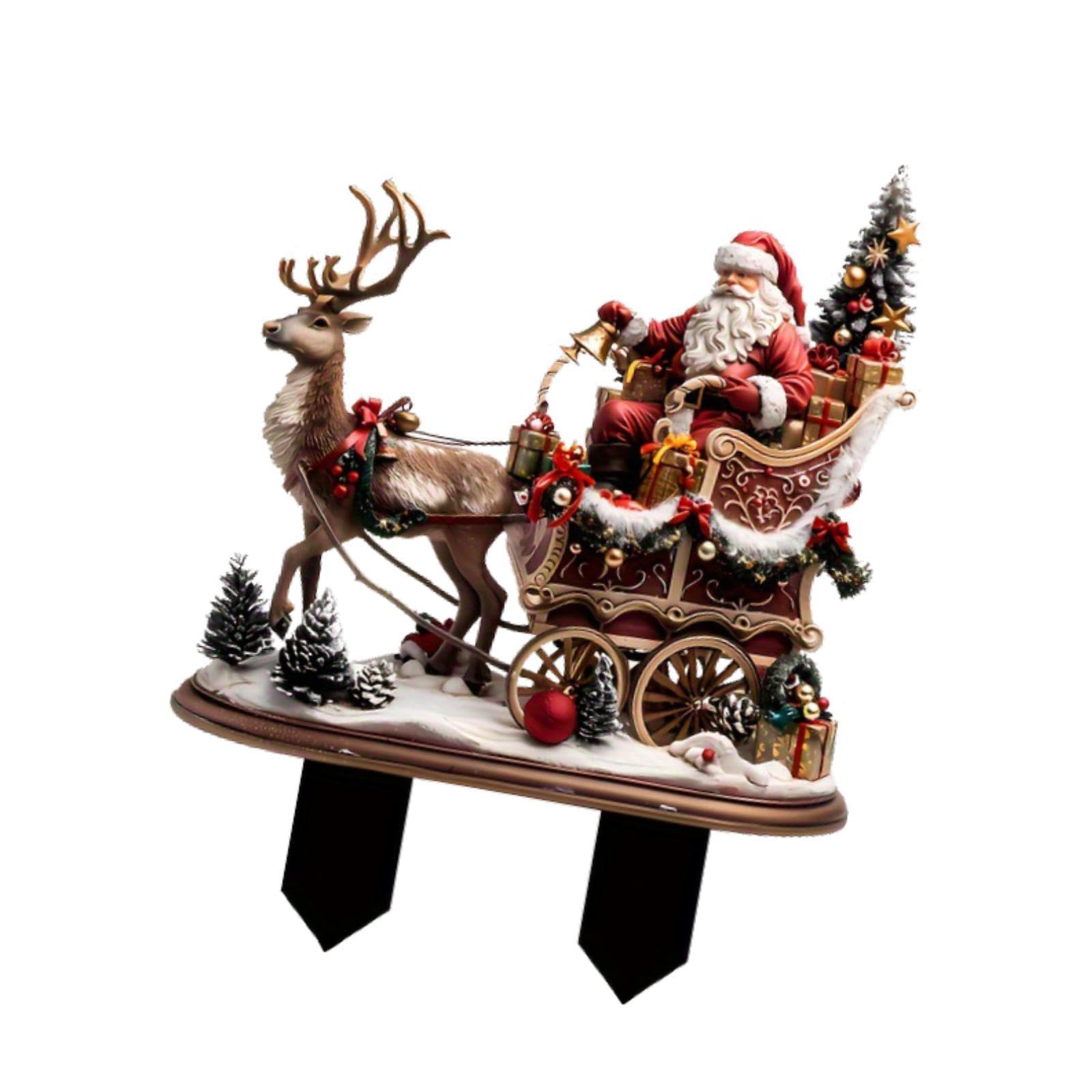 Santa Claus and Reindeer Ornament Stake Gift Xmas Decor for Party Favor Yard