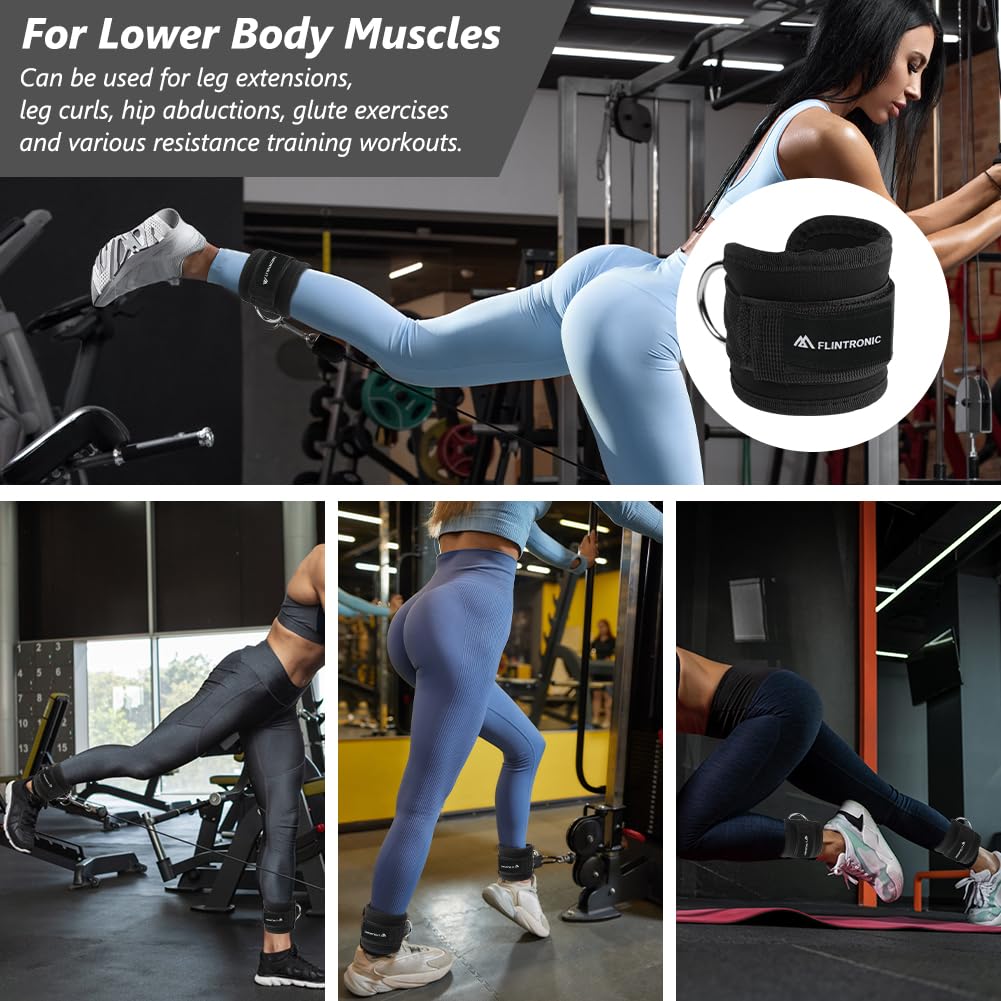 flintronic Sangle Cheville Musculation Poulie, Sangle de Cheville Réglable Gymnastique, Sangles Musculation avec Double Anneau D, Ankle Straps, Accessoires pour Fitness, Sport, Gym, Exercice, Tirage
