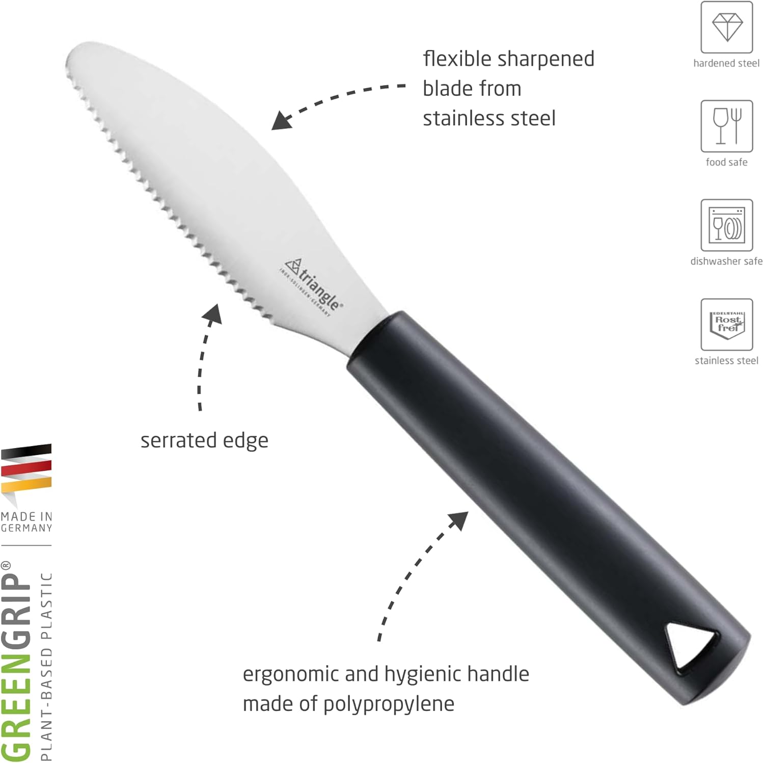 triangle Brunch Knife - Stainless Steel Blade - Ergonomic Handle - Dishwasher Safe - Made in Germany