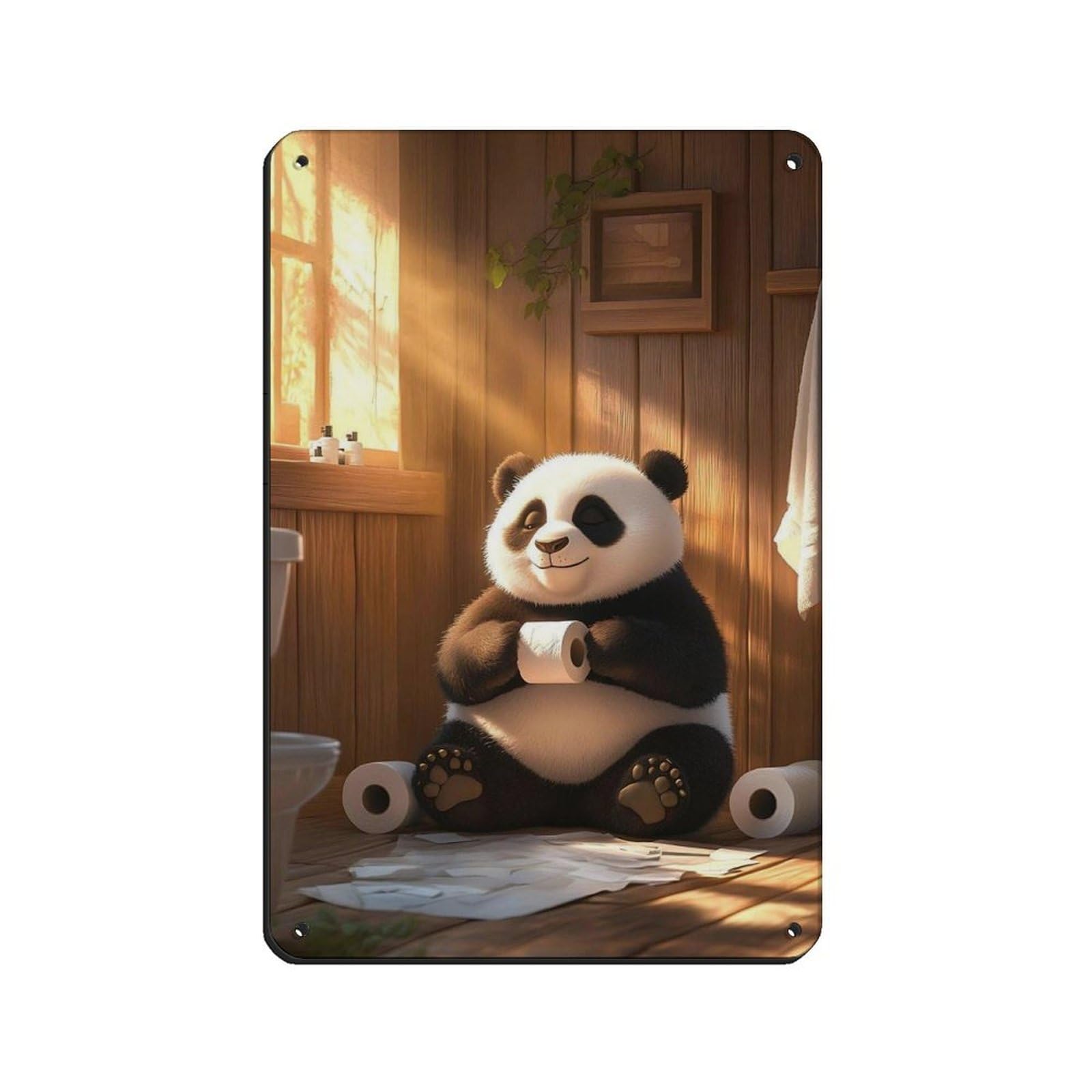Lxwnze 20L X 30W Cm Playful Panda With Toilet Paper Retro Poster Metal Tin Sign Chic Art Retro Iron Painting Bar People Cave Cafe Family Garage Poster Wall Decoration 8X12inch(20X30cm)