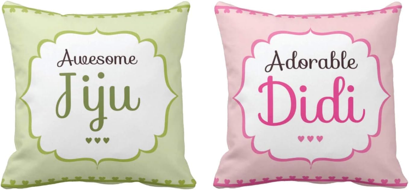 Yaya Cafe™ 24X24 inches for Sister Didi Jiju, Cushion Cover Awesome Jiju Adorable Didi Set of 2