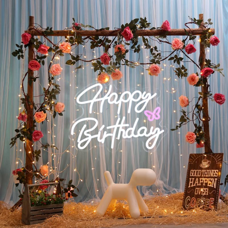 Miniatura 3 de Letrero de cumpleaños con atenuador de 5 modos, letrero de neón de feliz cumpleaños para telón de fondo, letrero luminoso de feliz cumpleaños,