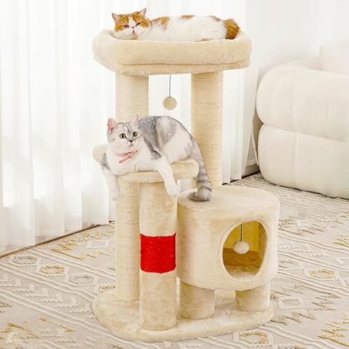 KZLAA Torre pesada para gatos con poste rascador de sisal natural de 4.7 in de grosor para gatos de interior, lindos muebles modernos para
