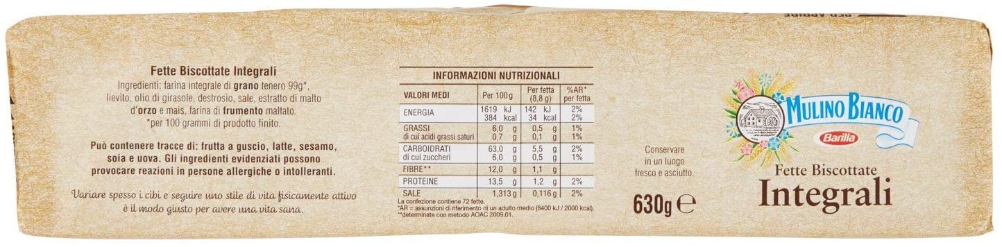 6x Mulino Bianco Fette Biscottate Volkoren 630 g Vollkorn Zwieback aus italien