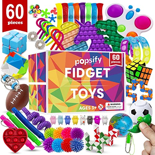 (60 Pcs) Fidget Toys, Pop Its It Fidgets Set, Sensory Toys Kids Party Favors Small Toy Bulk Pack Girls Boys, Figit Stress Mini Popit Box Autistic ADHD Carnival Treasure Classroom Prizes Poppers Poppet