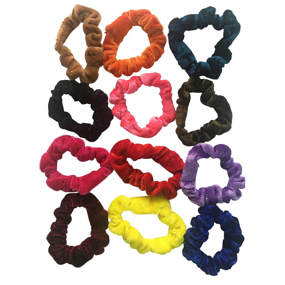 Glamza 12 Velvet Hair Scrunchies For Girls Elastic Ponytail Colorful Hair Ties Ropes Scrunchies Velvet Pack Hair Bands For Women