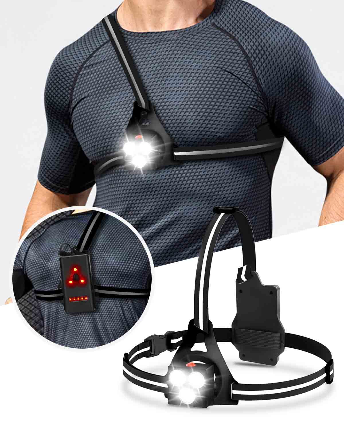 Victoper Running Lights for Runners Chest LED Lamp, Running Torch Light Dog Walking Torch 90°Adjustable Angle USB Rechargeable Torch for Dog Walking Night Runners Hiking Jogging