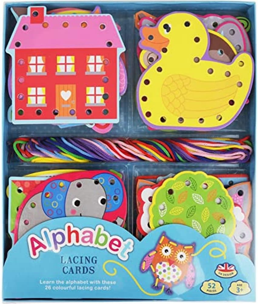 Alphabet Lacing Cards - Threading Toys for Children | Set of 26 Lacing Card with 26 Strings, Gifts for Kids, Lacing Picture Cards Learning Activity Set for Kids