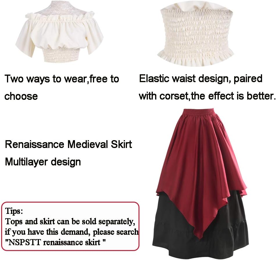 NSPSTT Womens Renaissance Medieval Costume Victorian Dresses Gown Scottish Dress 2 Pcs Set - Image 6