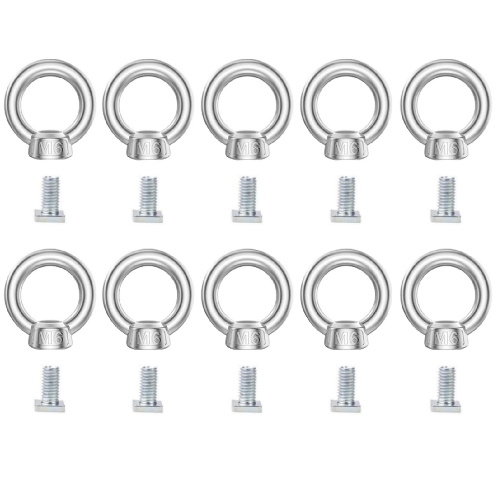 Pack of 10 Ring Nuts with Hammer Head Screws M6 Stainless Steel Ring Nut Set with Fasteners, 304 Stainless Steel Ring Nut M6, Eye Bolts, Eye Bolt with Thread for Lifting Accessories