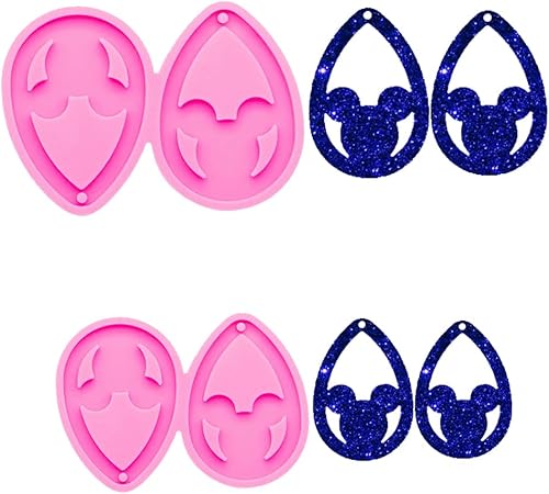 2 aretes brillantes con forma de gota de agua, diseño de cabeza de ratón, llavero de silicona con agujero, pasta de goma, postres, bisutería,