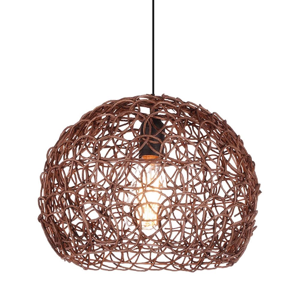Lampe suspendue en bambou tissé E27 avec hauteur réglable pour cuisine