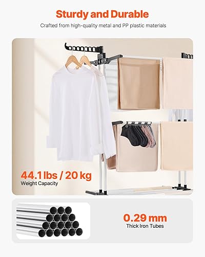 Miniatura 3 de VEVOR Estante de secado de ropa, estante plegable para secadora de ropa de 4 niveles, estantes de secado de metal con 24 varillas de secado, percha