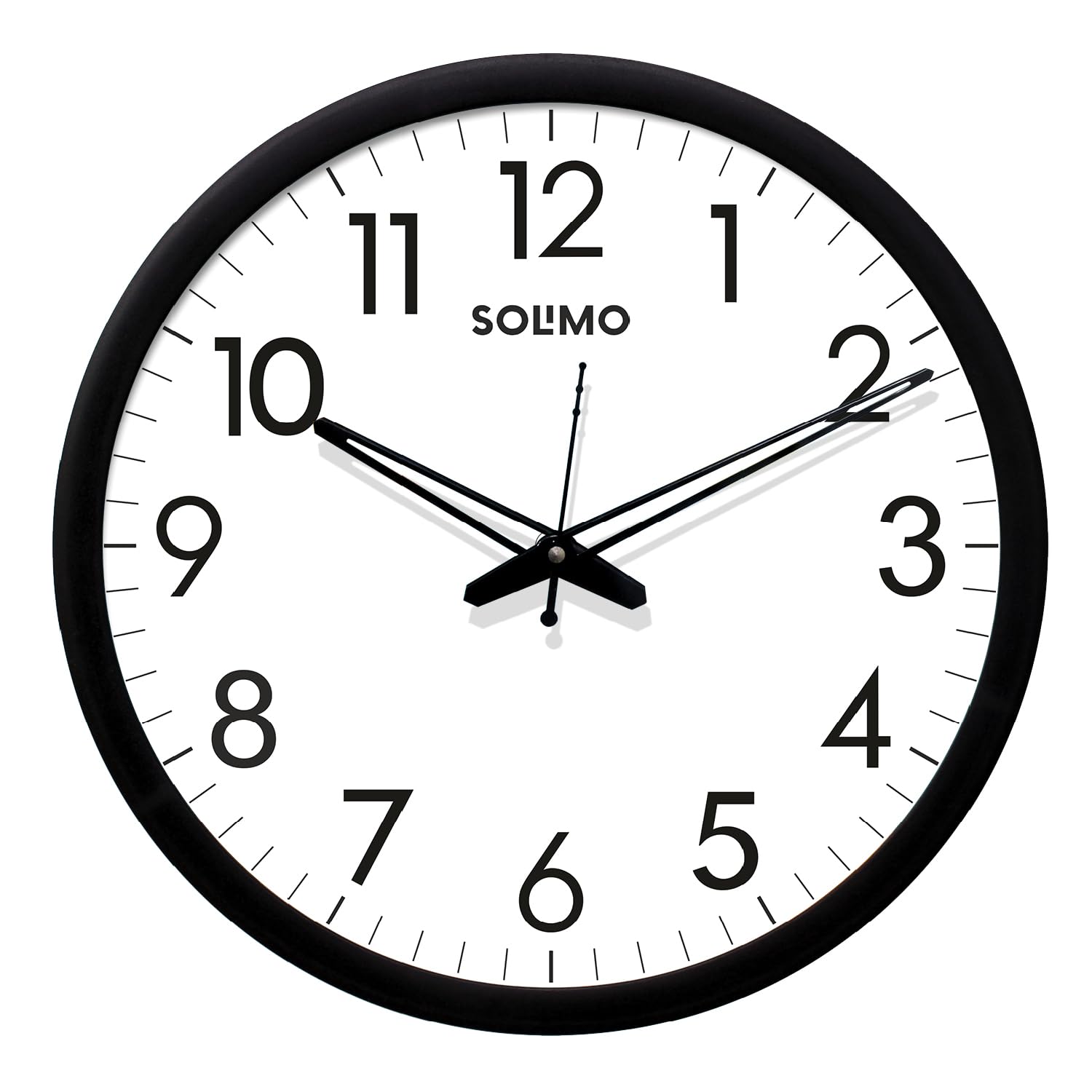 Amazon Brand - Solimo Sober 12-Inch Plastic And Glass Silent Movement Wall Clock (Black Frame), Analog