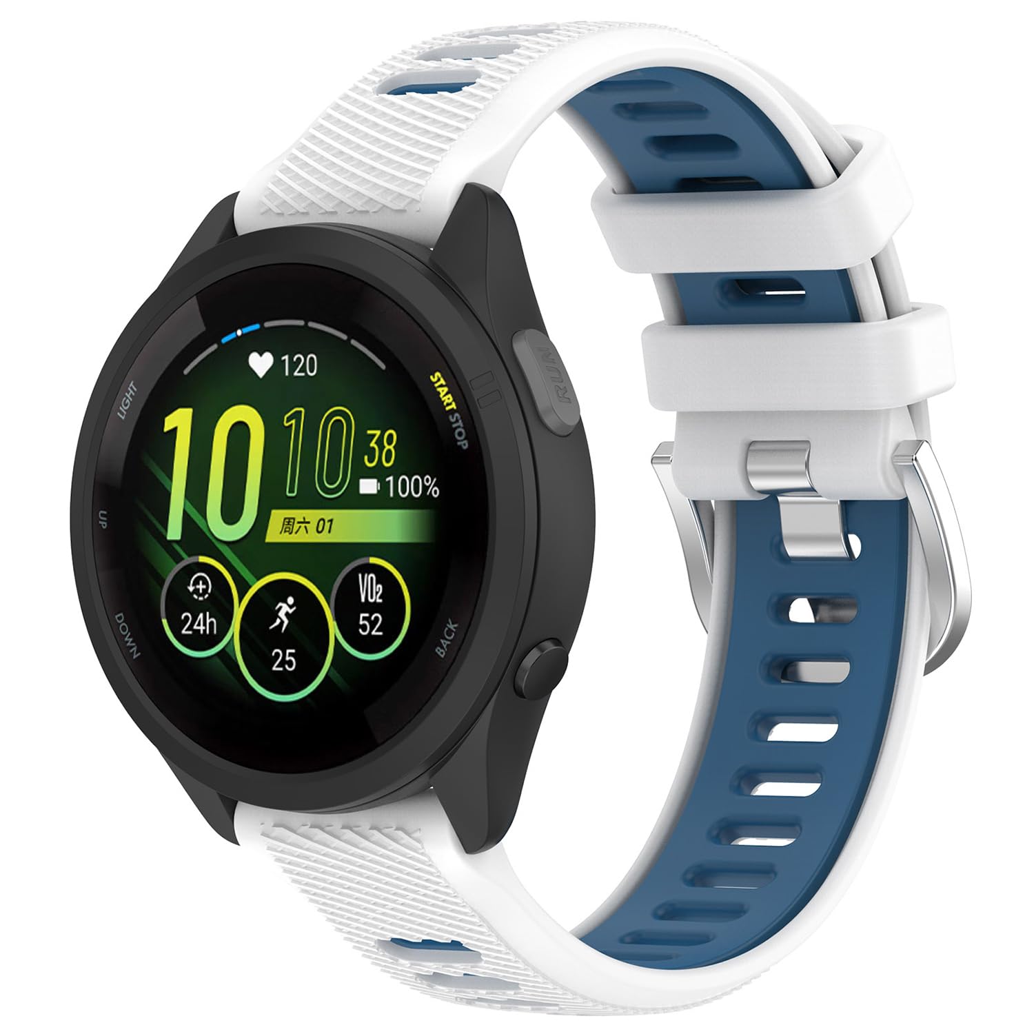 Nacorulu Compatible With Garmin Vivoactive 4S Bands,18mm Double Color Soft Silicone Replacement Band for Garmin Vivomove 3S / Venu 3S 2S / Forerunner 265S 255S (White Blue)