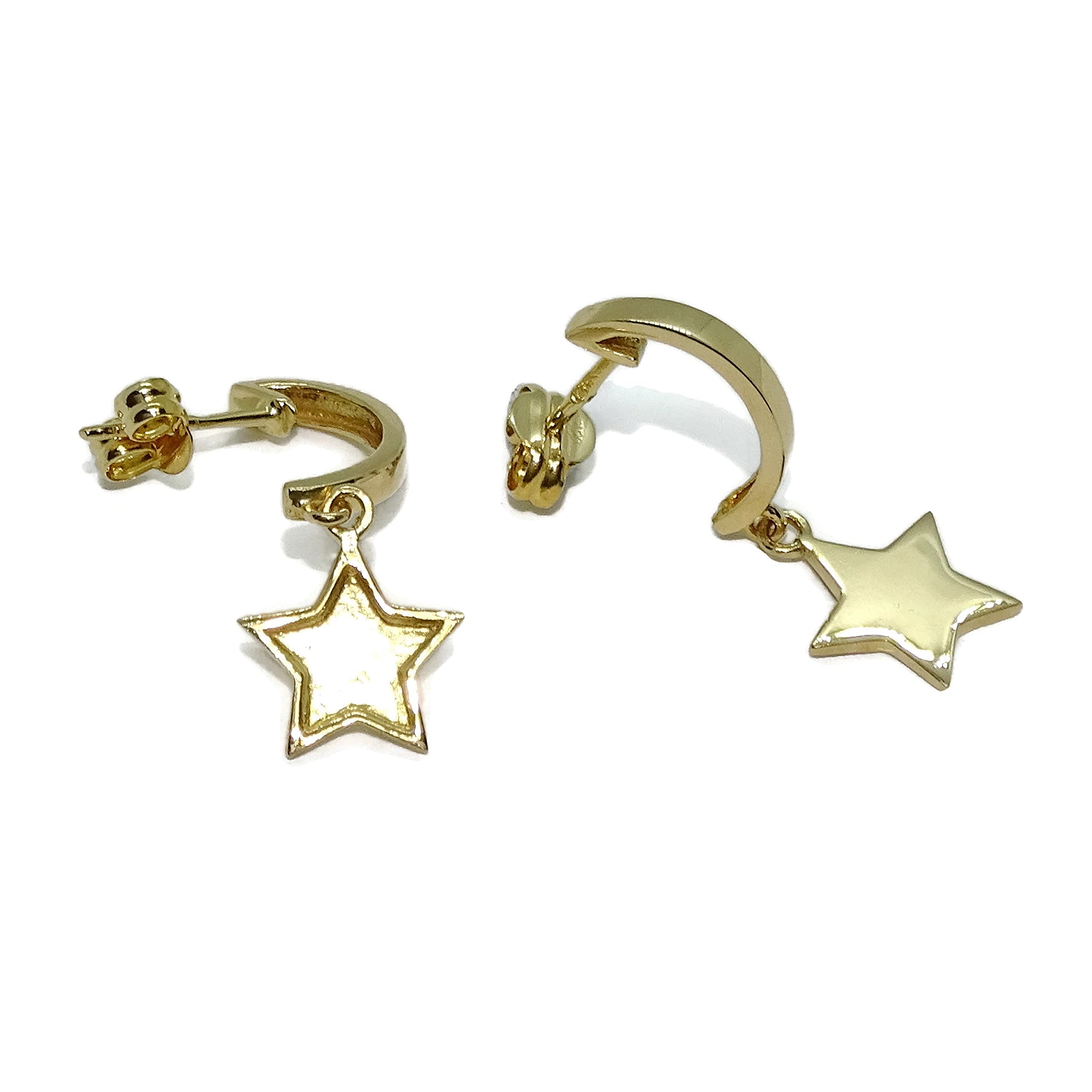 Moderni anelli in oro giallo 18 carati con stelle appese. Il regalo in oro per donna di quest'anno.