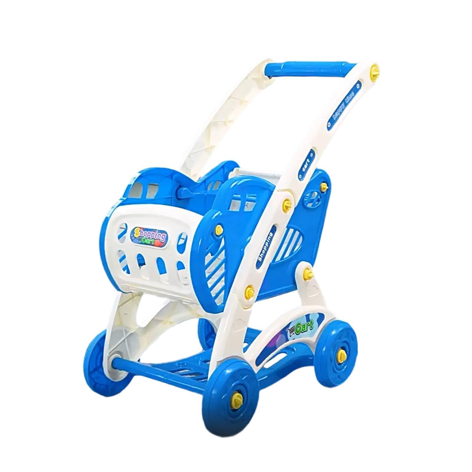 Gralara Carrito de Compras de Juguete Carro Supermercado Trole Juguete Cesta Infantil Juego de Simulación Material PP Ligero Altura Regulable Gran Capacidad a, Azul