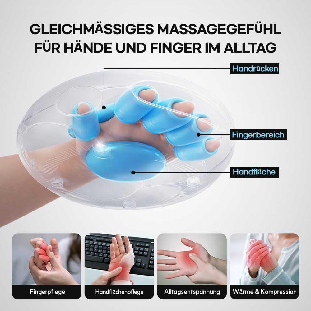 HubiCare kompaktes Handmassagegerät mit Wärme und Luftkompression, kabellose Handmassage für Hände, Finger und Handgelenk, 3 Modi, 3 Intensitätsstufen, USB-C Aufladung