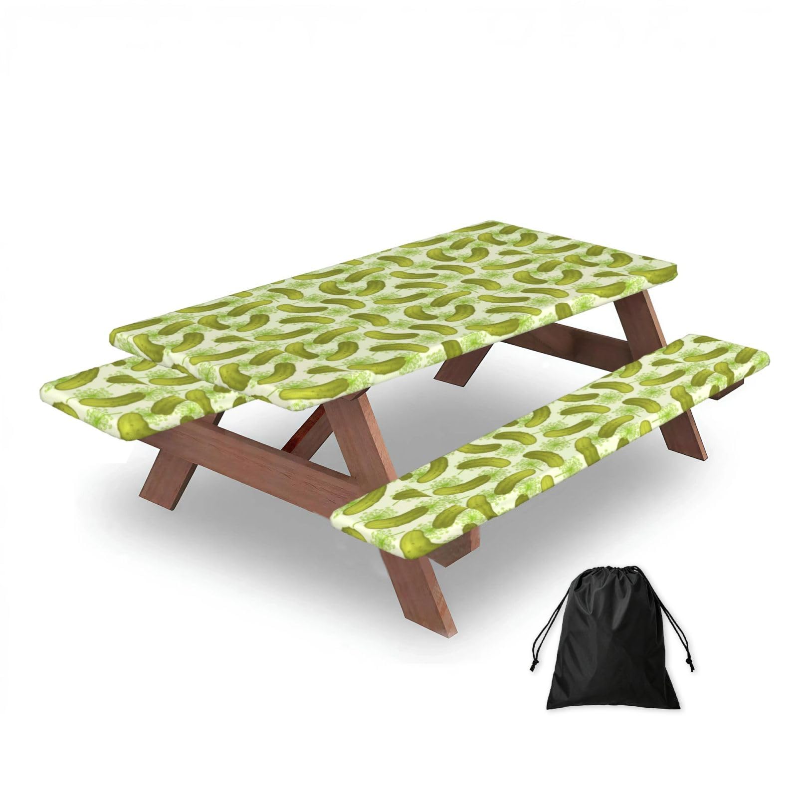 Dill Pickles, Picnic Table Cover With Bench Covers -Waterproof Elastic Fitted Tablecloth for Garden Camping Patio 76x152cm