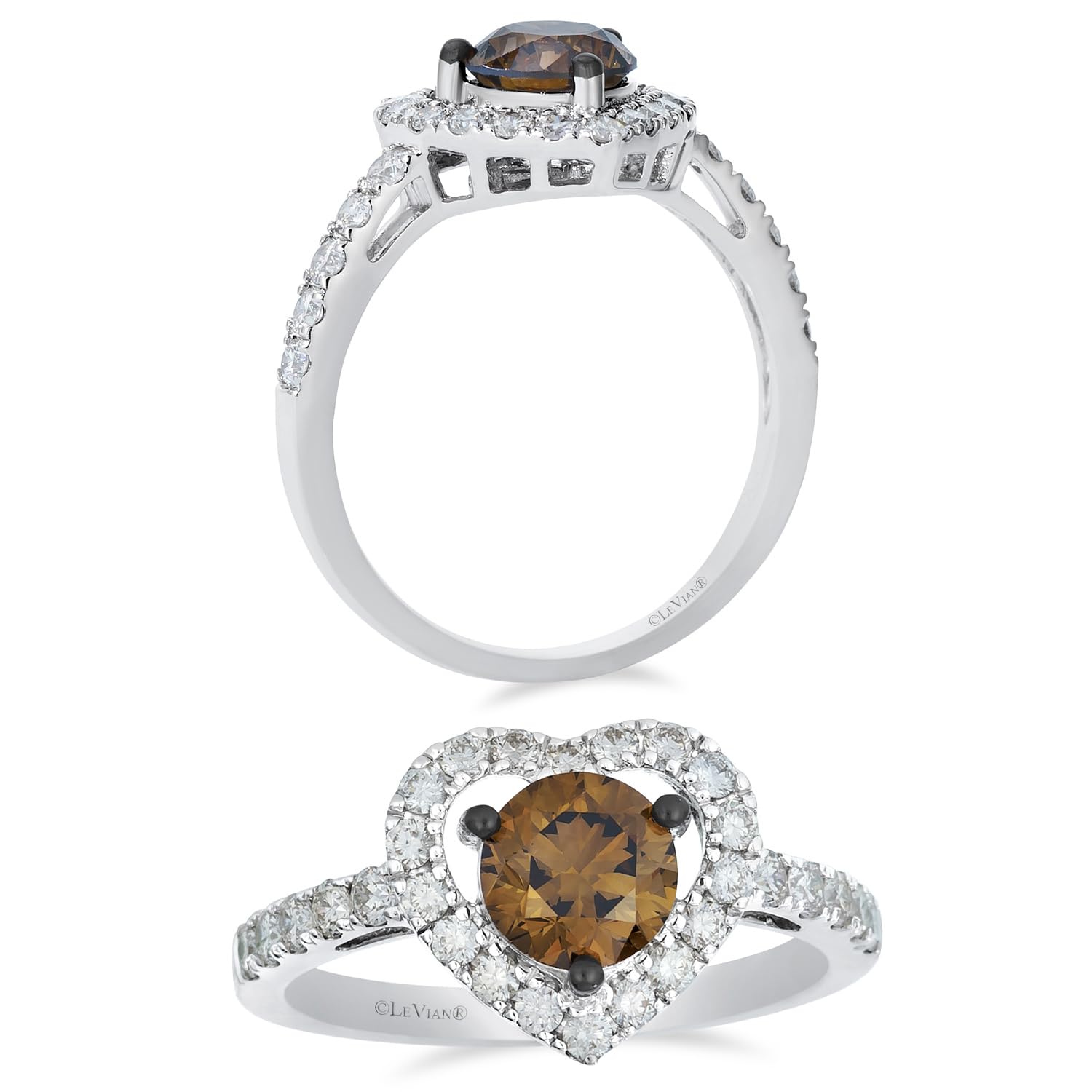 Le Vian 3/4 or 1 1/2 Carat Chocolate Diamond Heart Engagement Ring for Women I 14k White Gold Promise Ring for Her (Brown/H-I, SI2-SI3, cttw) Clear