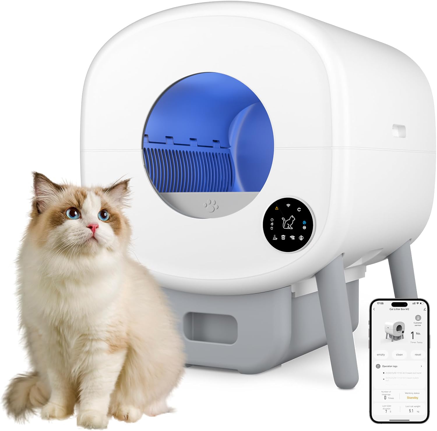 Selbstreinigende Katzentoilette XXL 95L – Automatische elektrische Katzenbox mit App-Steuerung – Große Kapazität – Inkl. Katzenstreumatte & 3 Rollen Auffangbeutel