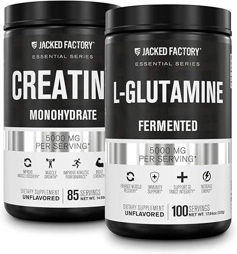 Polvo monohidrato de creatina 1499oz suplemento 85 SV y L-glutamina 1764oz 100 SV - Sin rellenos artficiales sin sabor