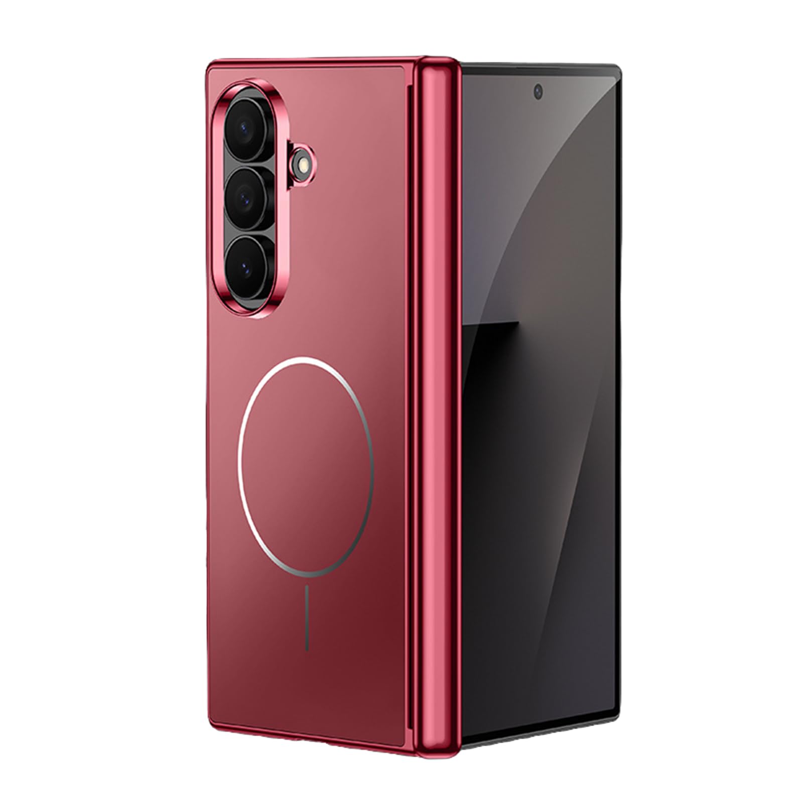 FDUJINH Magnetic Case for Samsung Galaxy Z Fold 7, Hinge Shockproof Slim Back Cover Anti-Fall Protection Electroplated Shell,Red,Fold 7