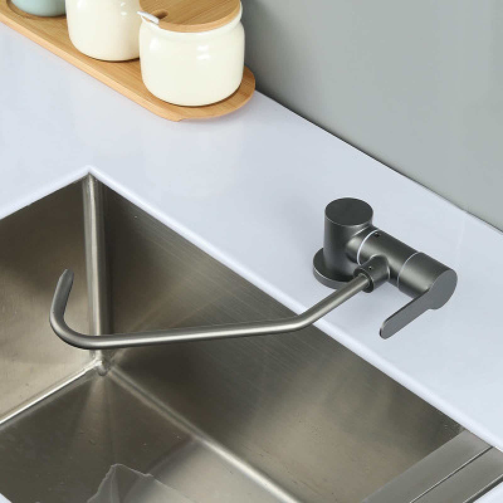 CMBSSTFC Küchenarmatur, klappbarer Wasserhahn, 360-Grad-Einhebel-Trinkwasserhahn, Spültischmischer, ideal für die Fenstermontage, schwarz (schwarz)