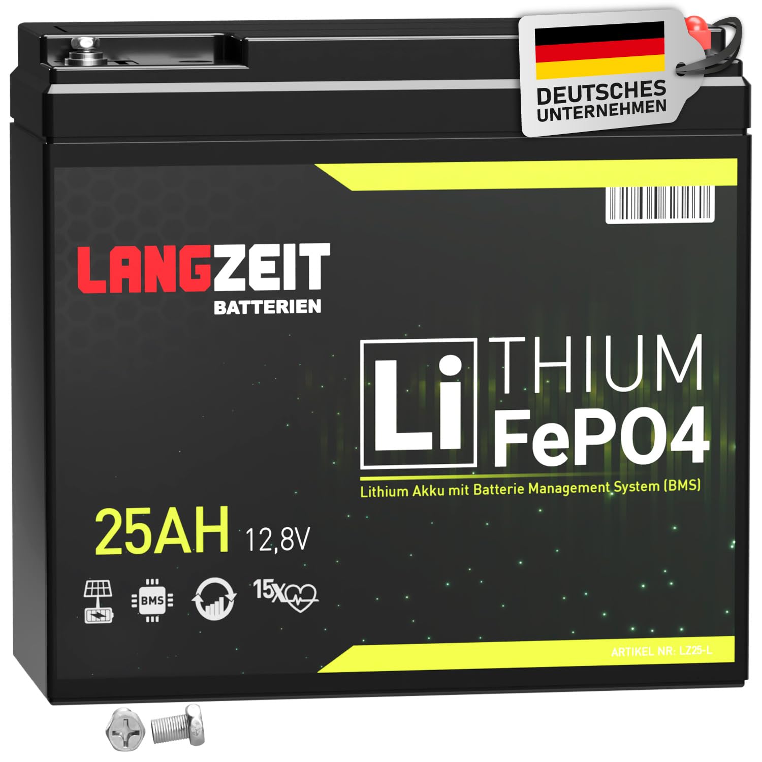 LANGZEIT LiFePO4 12V 25Ah Akku Lithium Batterie Wohnmobil Batterie Solarbatterie Lithium Eisenphosphat Solar USV ersetzt 24Ah 26Ah 30Ah
