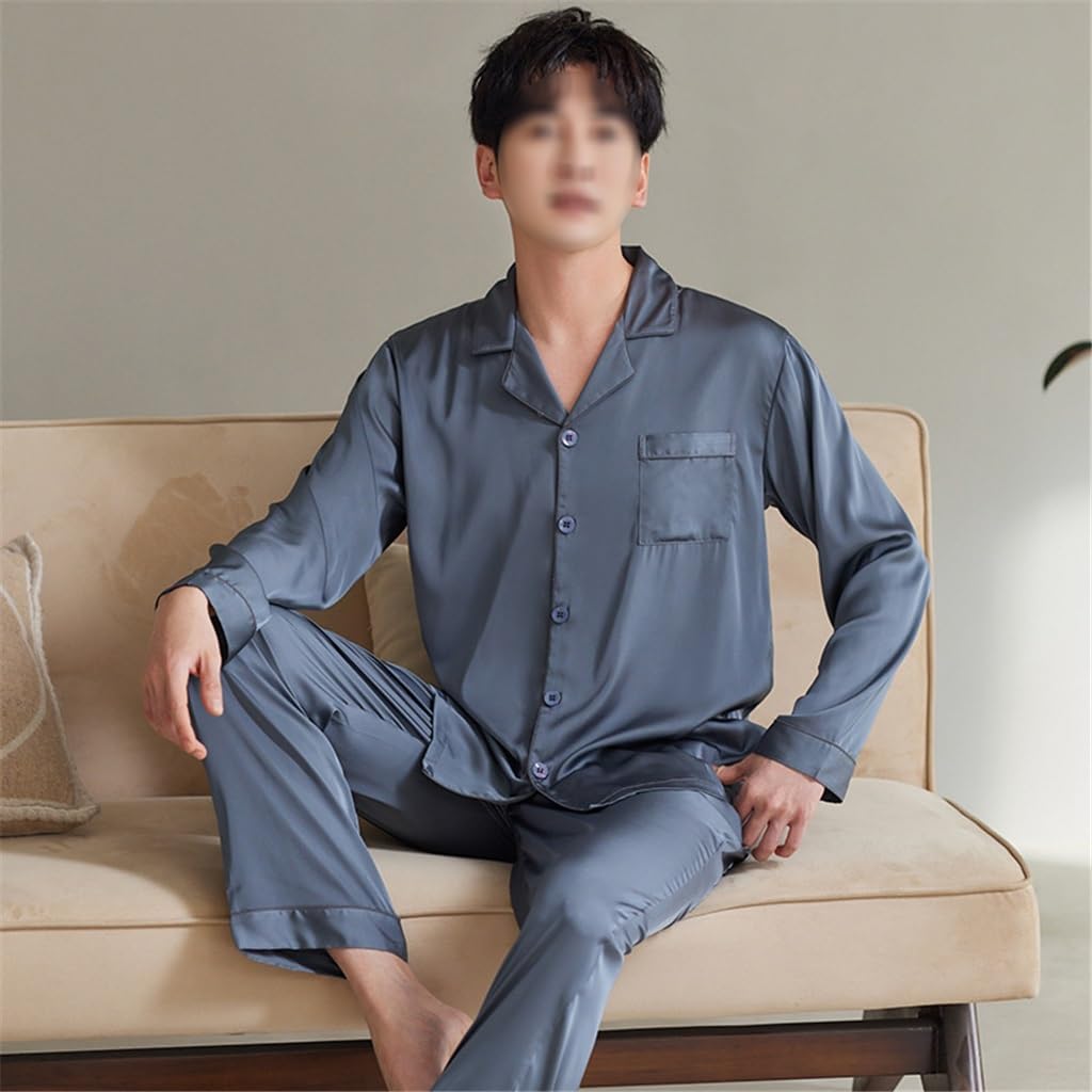Pajamas Men's Ice Silk Thin Section Long Sleeve Simulation Cool Feeling Loungewear Suit