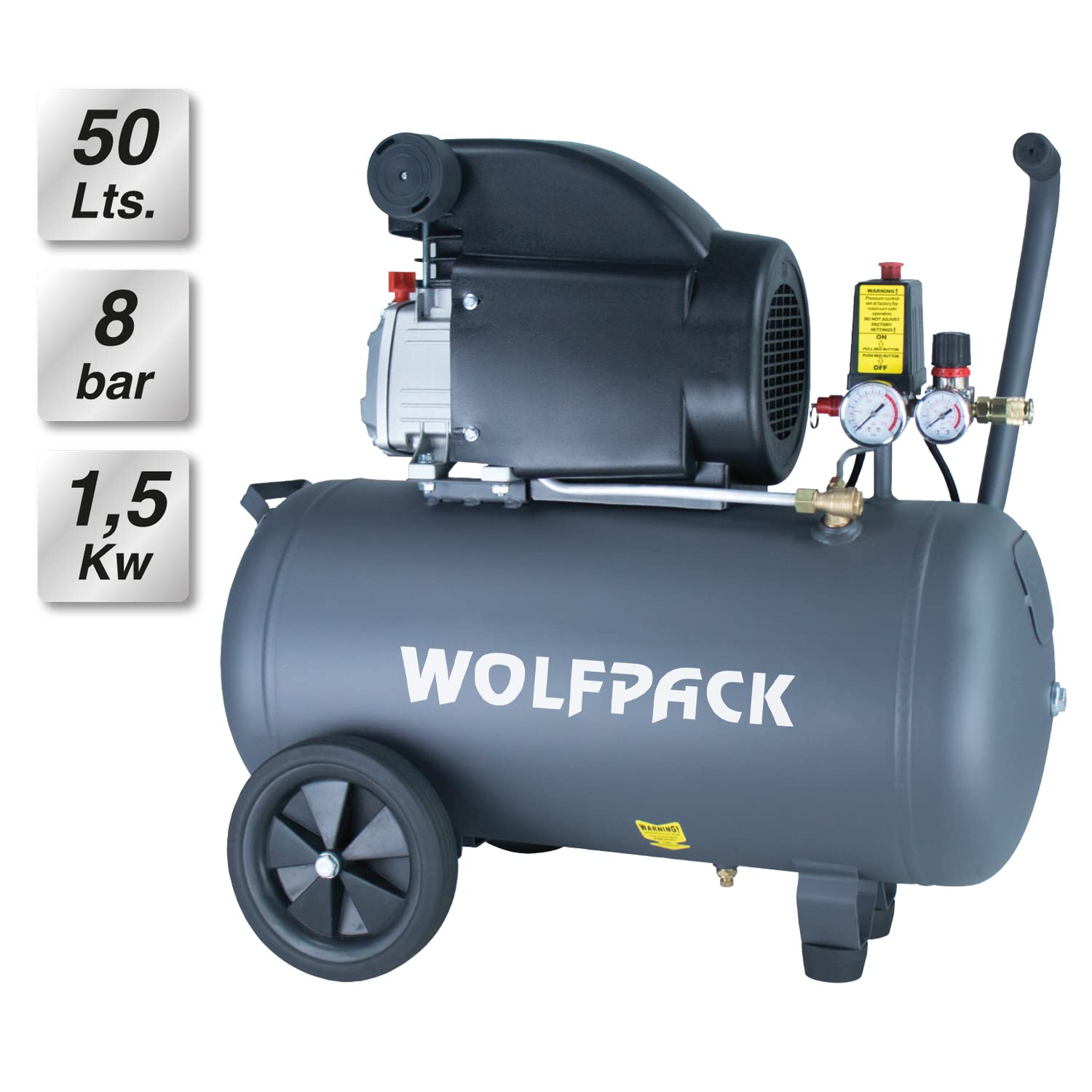 WOLFPACK LINEA PROFESIONAL Compresor Aire Wolfpack 50 Litros / 8 Bares / 1,5 Kw - 2,0 HP