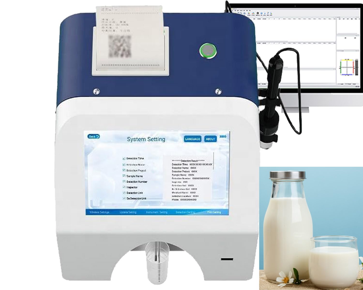 VTSYIQI Ultrasonic Dairy Milk Analyzer with accessories and milk sampлес