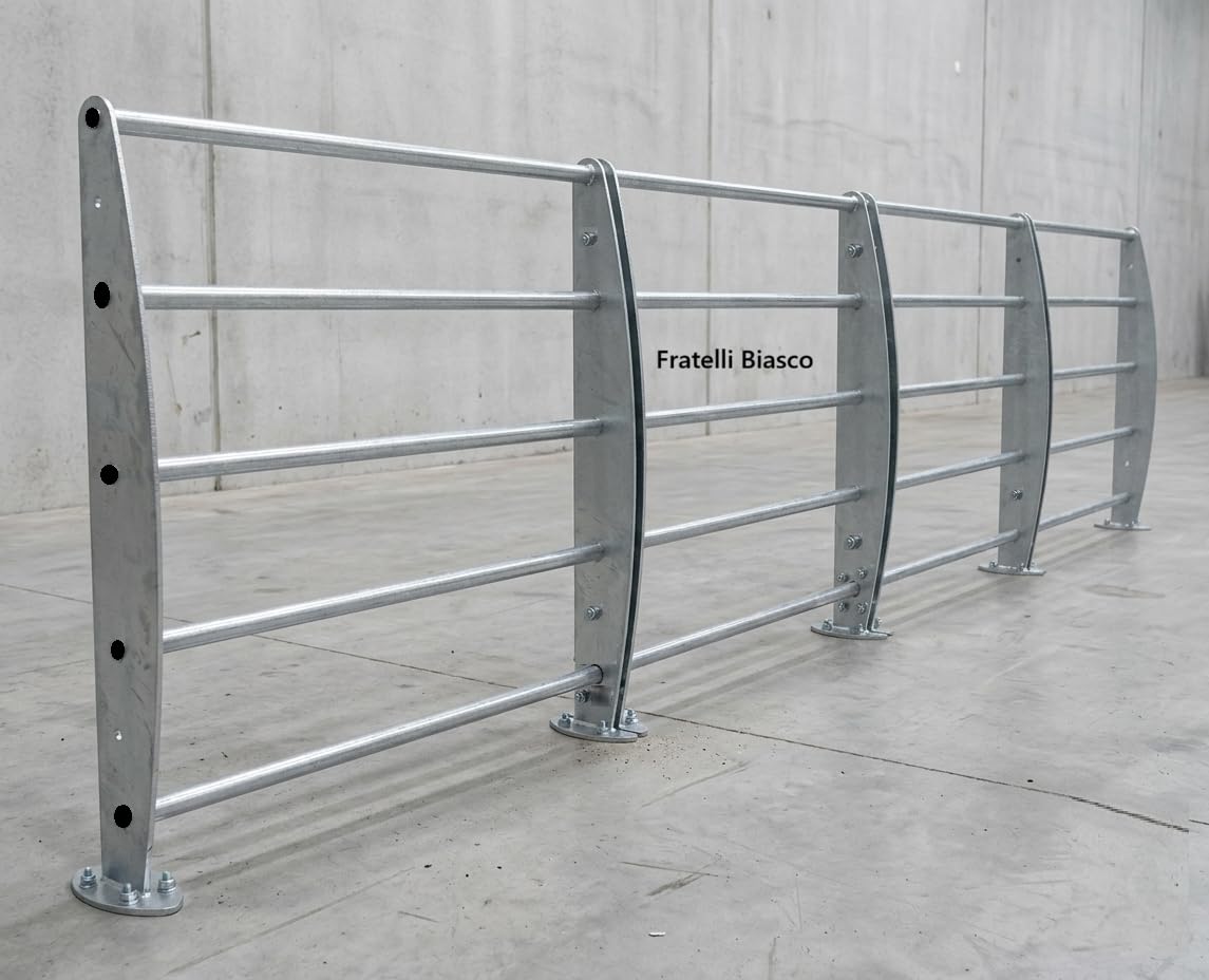 Fratelli Biasco Ringhiera Esterna Zincata, Recinzione Modulare a 5 Barre, Corrimano per Veranda e Giardino, Fissaggio a Pavimento, Modulo da 90X100 CM