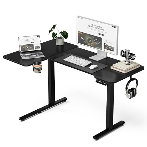 Acrolix 51" Reversiable L-Shaped Electric Standing Desk Adjustable Height Gaming Stand Up Corner Desk Sit Stand Home Office Computer Desk with Splice Board,Black Top - Black - L-shaped 51 Inches