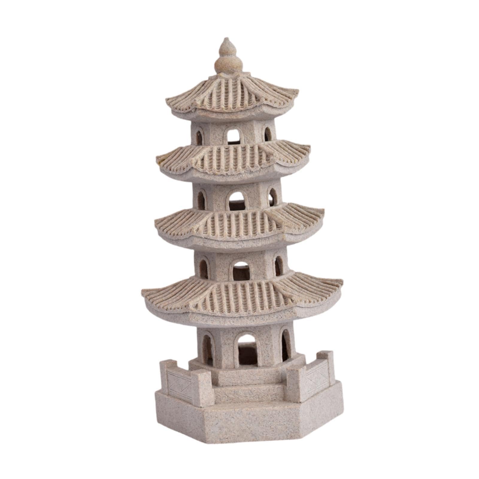 Sharplace Solar Pagoda Lantern Garden Statue Landscape Ornament Chinese Decor Traditional Resin Figurine for Yard Balcony Outdoor Patio, Light Gray