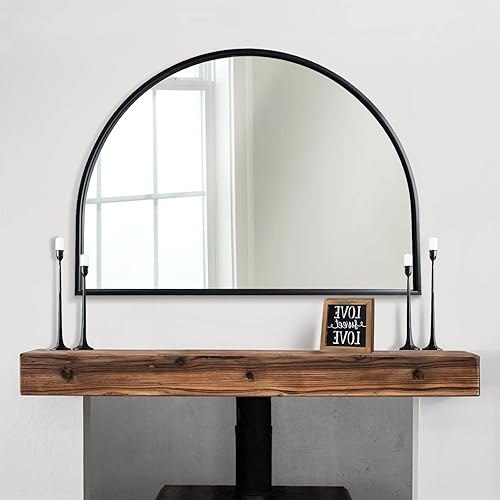 WAMIRRO Minimalist Black Arched Mirror,Large Farmhouse Bathroom Fireplace Mantel Horizontal