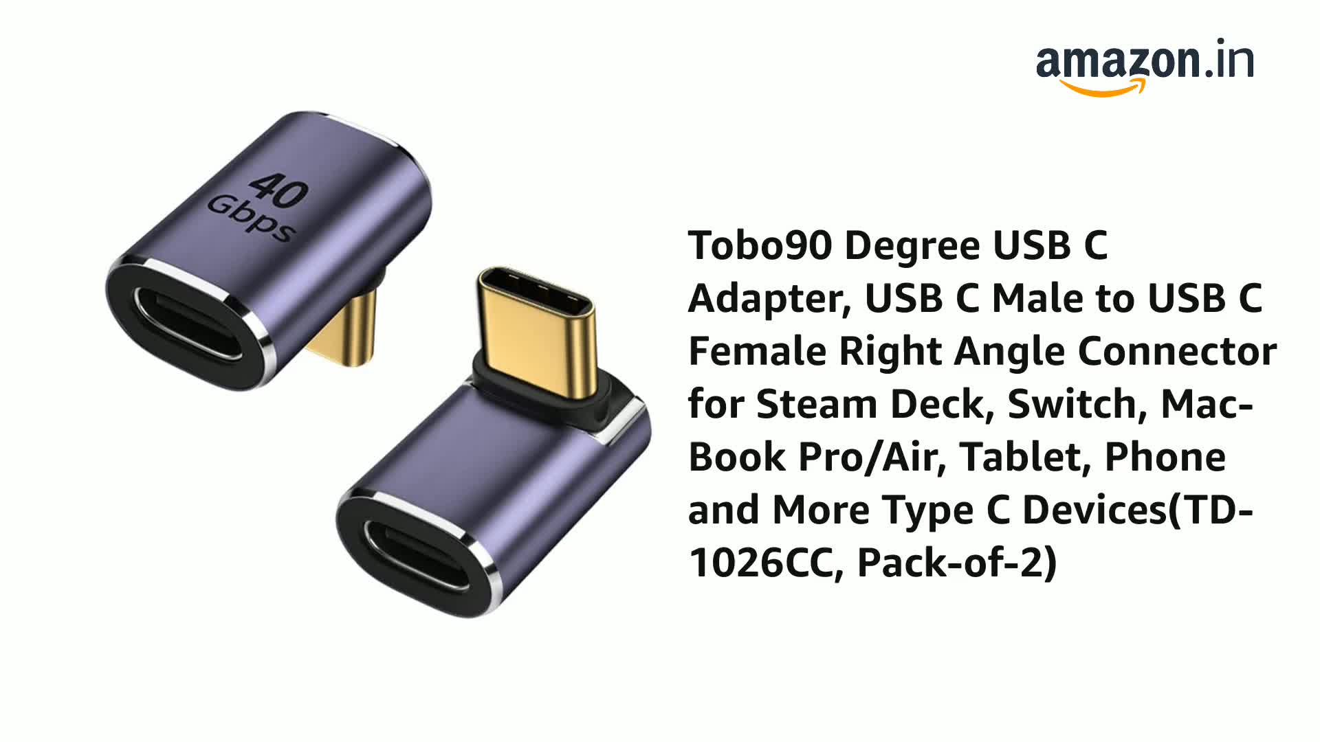 MOGOOD 90 Grad USB C Recht Winkel Adapter, 40Gbps, 100W, 8K@60Hz, USB Typ C Thunderbolt Extender Für MacBook Pro, IMac, IPad Pro,Tablet, Telefone...