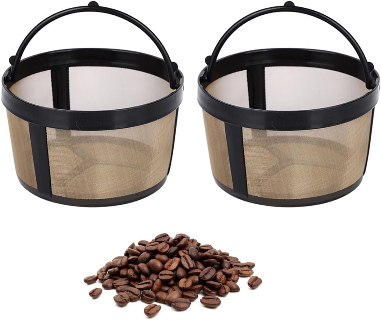 8-12 Cup Reusable Filter Basket With Mesh Bottom Fits MrCoffee Coffee Maker and Brewer - Permanent Filter Replacement for Mr Coffee Gold Basket-Style Filters 2-Pack