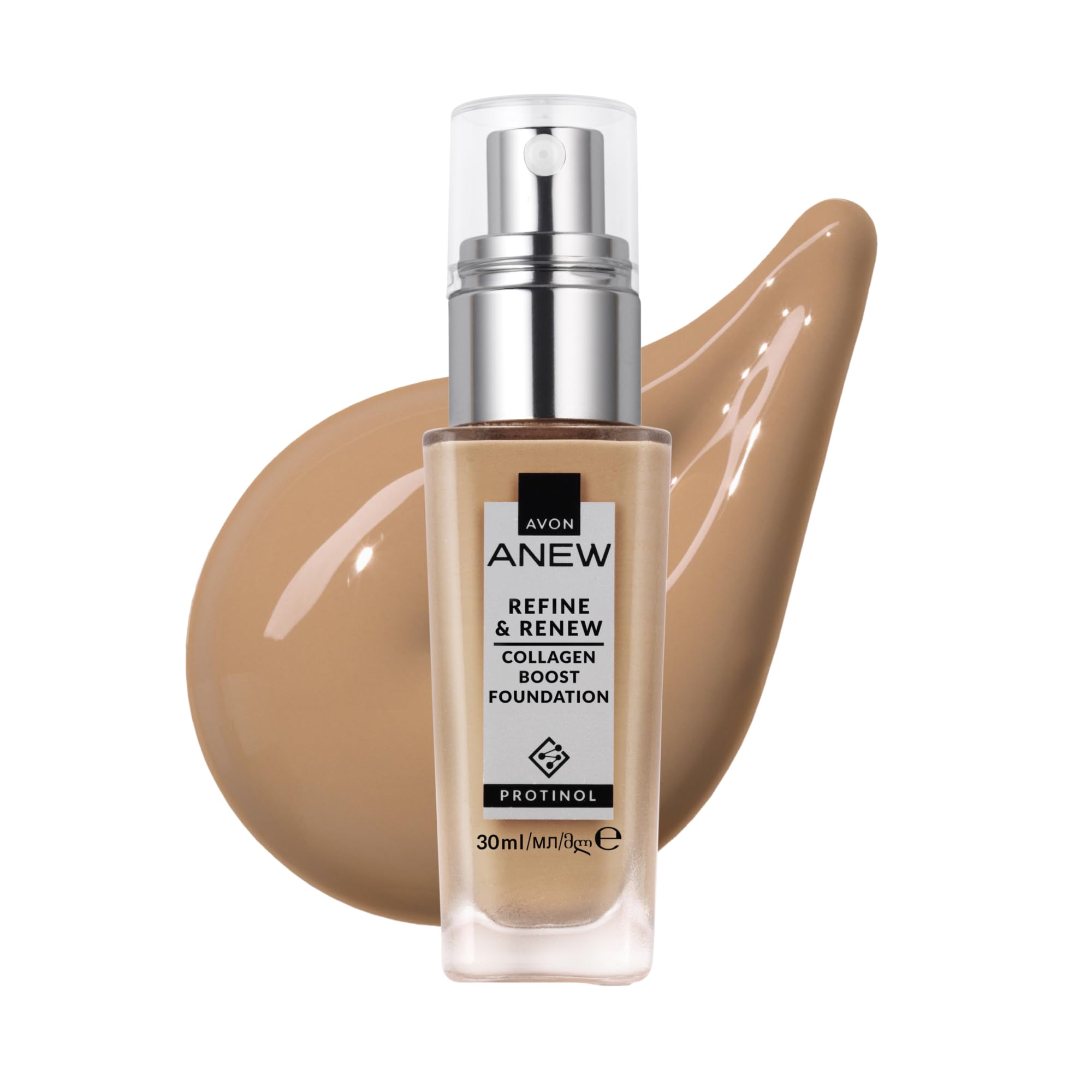 AVON Anew Protinol Refine & Renew Foundation SPF30, 30ml, Collagen Boosting, Buildable, Resilient, Plumper & Firming-Looking Complexion, Undetectable, Lightweight & Radiant Finish & Feel, 230N