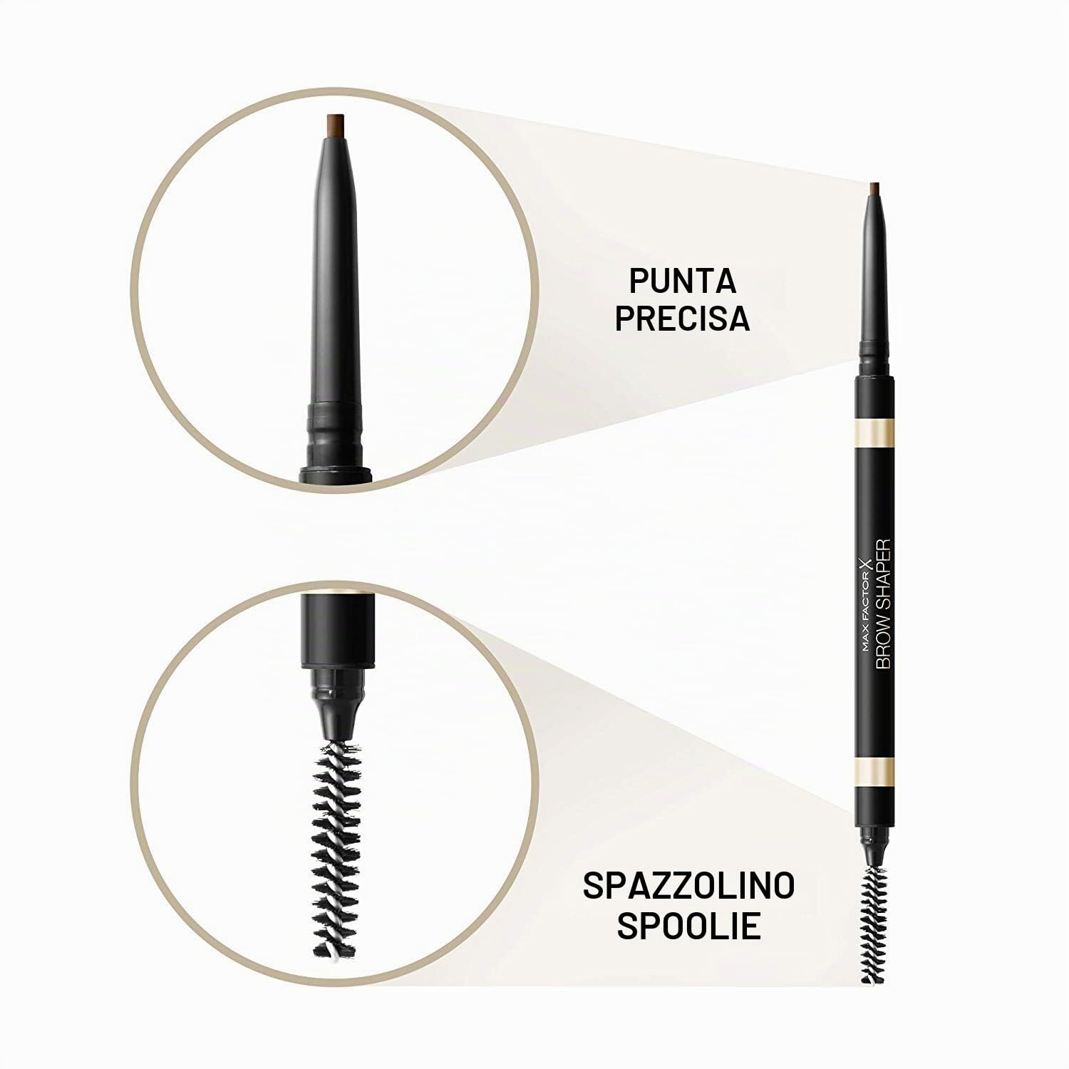 Max Factor - Matita Sopracciglia Brow Shaper con Punta automatica e Pettinino - 030 Deep Brown - 1 g