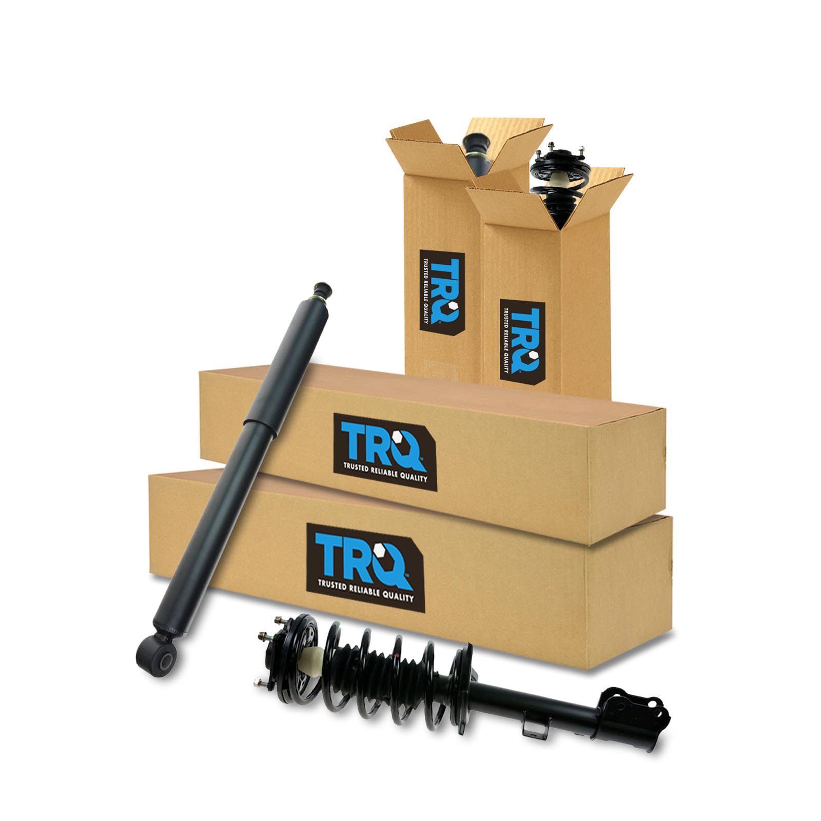 TRQ Front and Rear Complete Strut Assembly &amp; Shock Absorber Kit Complete Strut &amp; Coil Spring Assembly Compatible with 2001-2007 Ford Escape 2001-2006 Mazda Tribute 2005-2007 Mercury Mariner