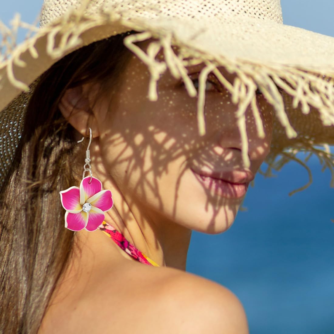 Floral Dangle Earrings for Women Hawaiian Tropical Plumeria Rubra Flower Drop Earrings with Cubic Zirconia Luau Beach Party Vacation Hawaiian Accessories Jewelry Gift - Image 6