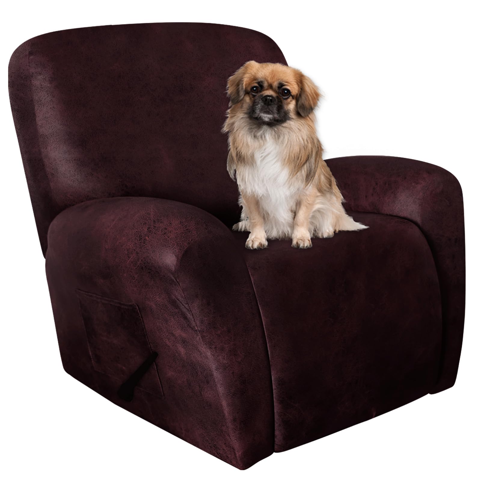 ANARACHON Leather Like Recliner Chair Covers Heavy Duty, 4 Pieces Recliner Cover for Recliner Chair, Leather Cover for Recliner slipcovers Washable for Pets (Wine)