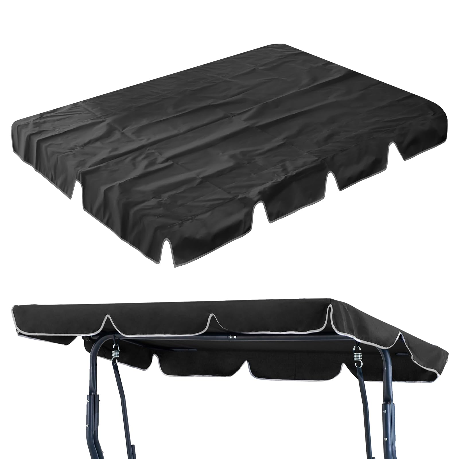 CPROSP Ersatzdach für Hollywoodschaukel (180 x 110 cm / 210 x 145 cm): Hochwertiges Sonnendach mit 2 Tunnelschlaufen, 100% 600D Oxford-Stoff, Gartenschaukel Bezug Wasserdicht und UV-Schutz Schwarz