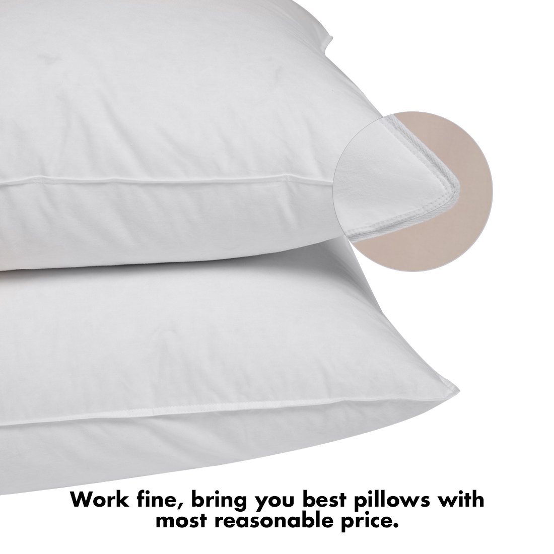 puredown® Coppia di Cuscini in Piuma D'Oca e Cuscino Naturale Lavabile in Cotone 100%, Bianco,48x74cm