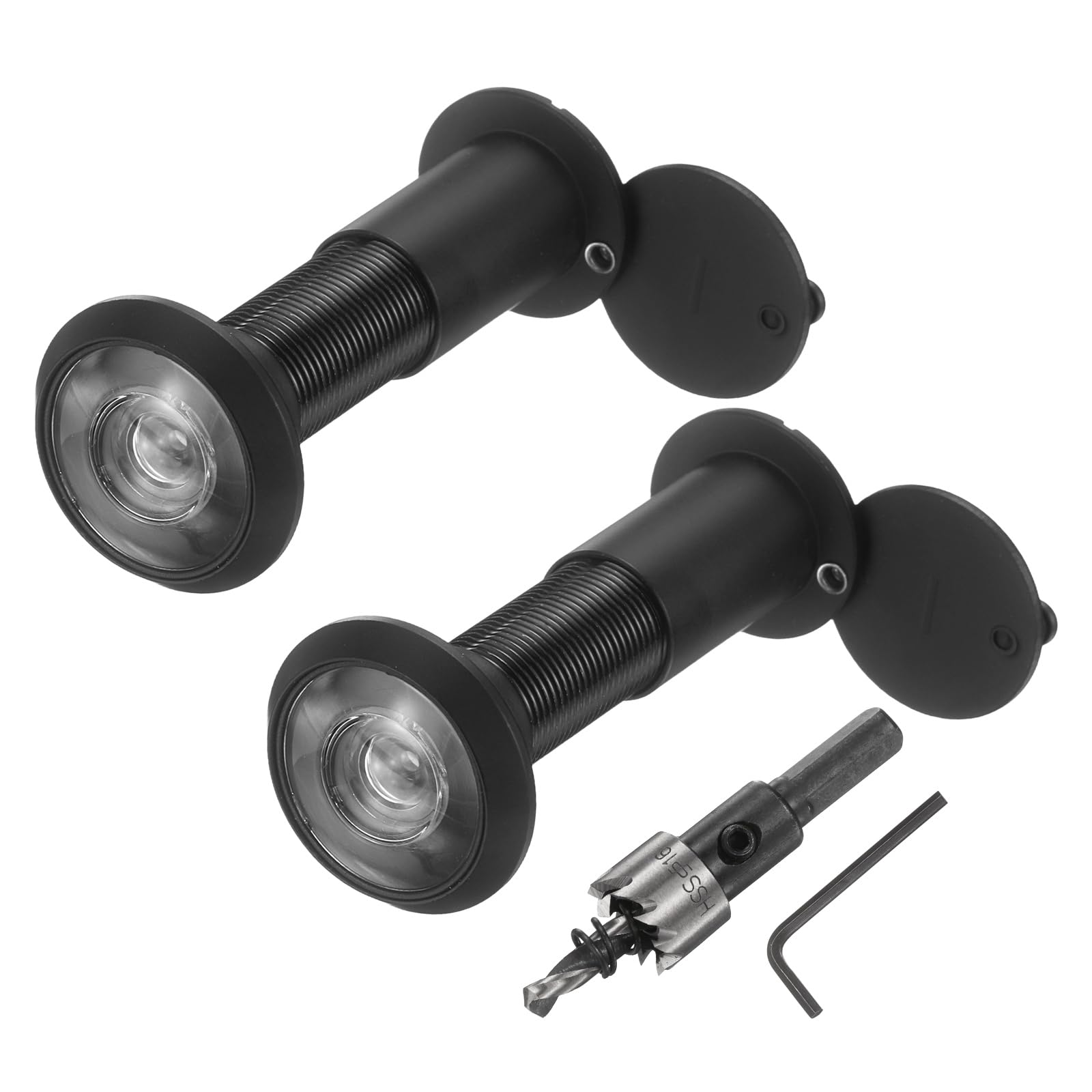 sourcing map Door Peephole, 2 Pcs Door Viewer Peephole with 1 16mm/0.63'' Drill Bit Kit Fit 1.4'' to 2.4'' Front Door 200 Degree Wide Angle Peepholes Reverse Privacy Covers, Matte Black