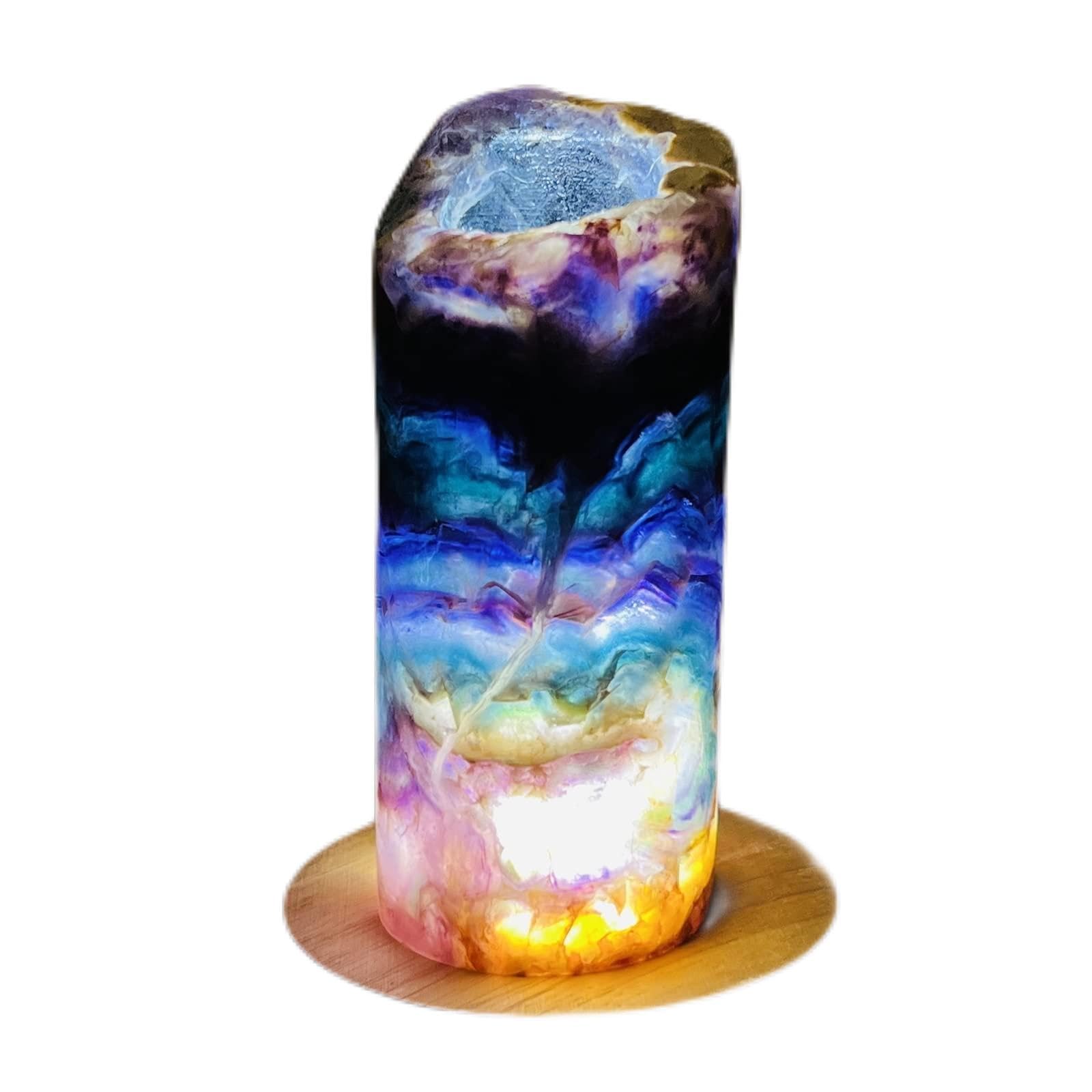 Lámpara de luz de fluorita arcoíris Natural, decoración de habitación, joyería, Pareja, lámpara de Piedra romántica Piedra de Cristal (Color : No.4)
